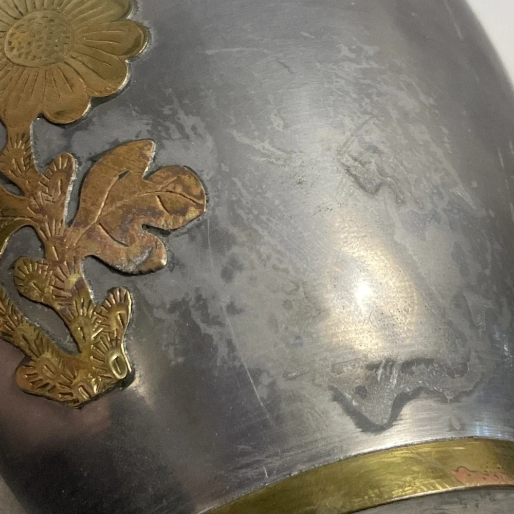 Vintage Ginger Jar Pewter with Floral‎ Brass 6.5